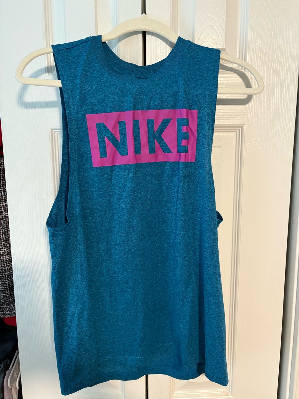 Nike Women's Teal Muscle Tank with Pink Logo